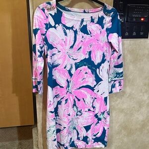 Lilly Pulitzer Pink and Blue Floral Long Sleeve Dress